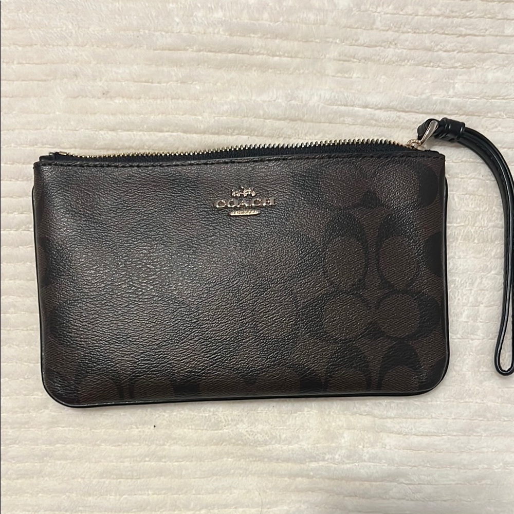 Coach Dark Brown Signature Wristlet